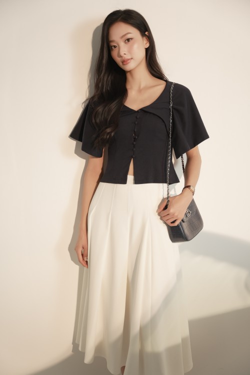 Sixdo White Woven Flared Skirt